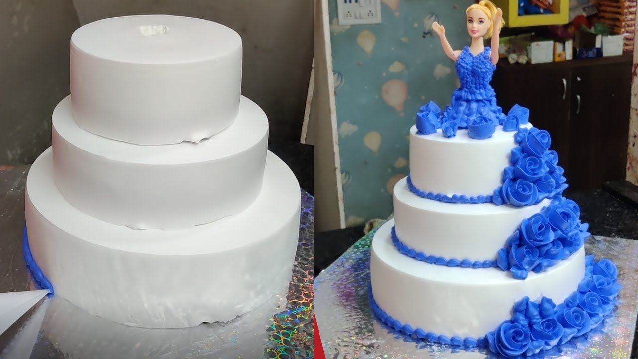 Three Tier Doll Cake | Doll cake Design | Whipping Cream Doll Cake | Barbie Doll Cake | Easy Cakes