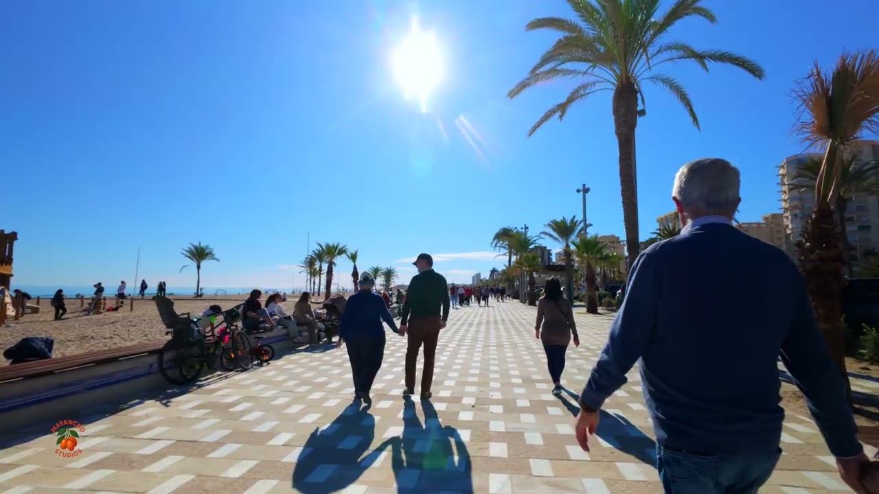 Winter Sun in Spain: Relaxing Walk on Playa de San Juan Promenade Jan 2026 in 4K