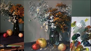 How to paint SUMMER FLOWERS. Oil painting timelaps video.