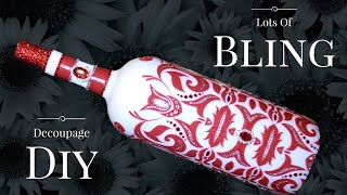 DIY Decoupage Wine Bottle With Rhinestones + Collection | Bottle Art
