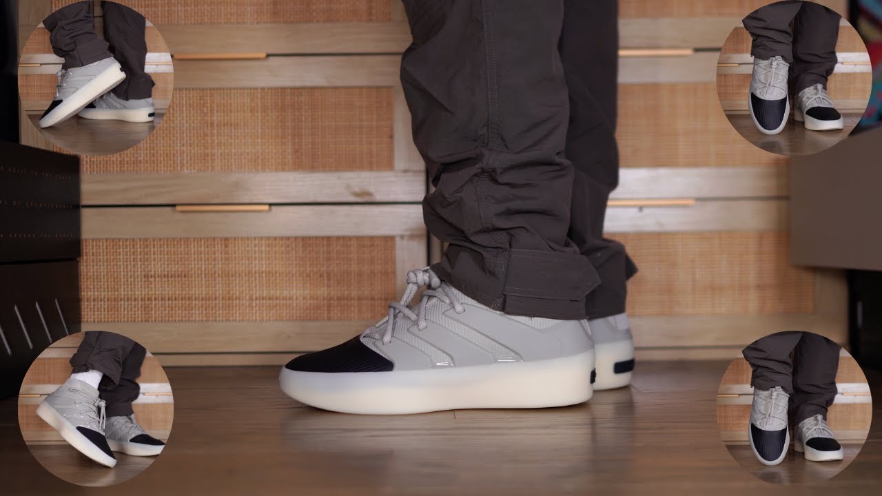 Adidas Fear Of God Basketball Shoe Sesame Carbon On Feet - YouTube