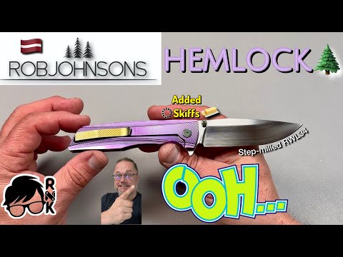 Review/impressions of the Rob Johnsons step-milled RWL34 Hemlock knife in purple & gold anodized Ti!