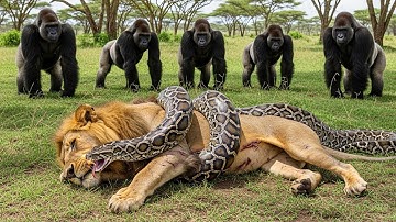Gorilla Witnesses Giant Python Attack Old Lion, What Happened Next Was UNTHINKABLE!