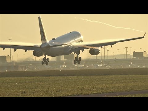 China Eastern A330 Epic morning landing with condensation and vortex at Amsterdam Airport Schiphol