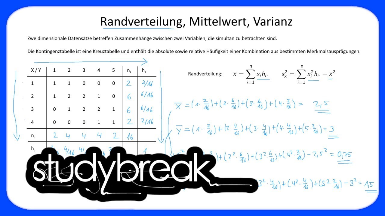 Randverteilung, Mittelwert, Varianz | Statistik - YouTube