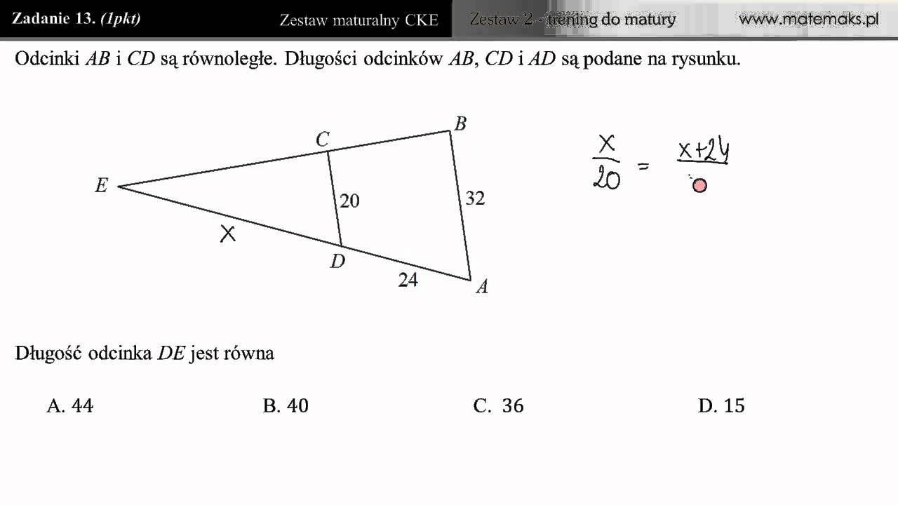 13. Matura z matematyki - zadanie treningowe - twierdzenie Talesa - YouTube