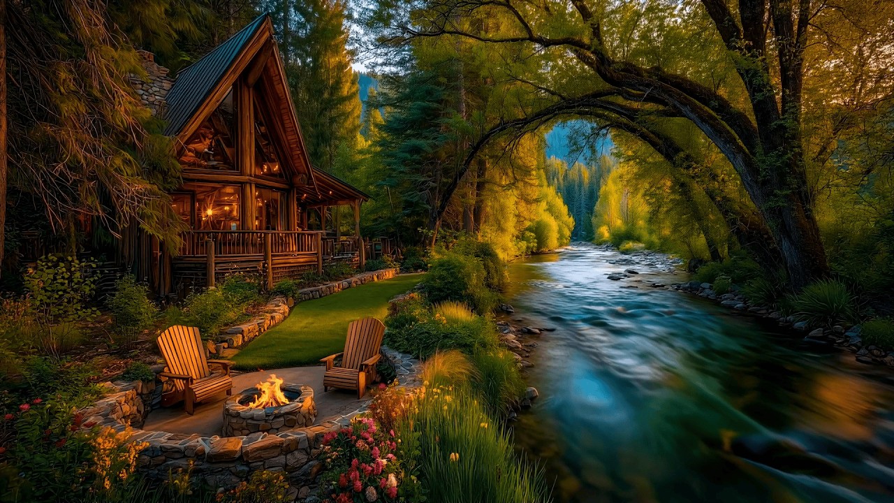 Dreamy Forest Cabin Porch Experience | Riverside Peace, Birds & Crackling Fire