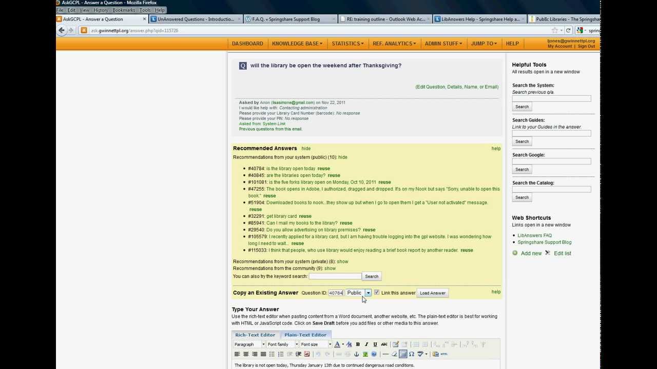 Libanswers Finding the Question ID in LibAnswers - YouTube