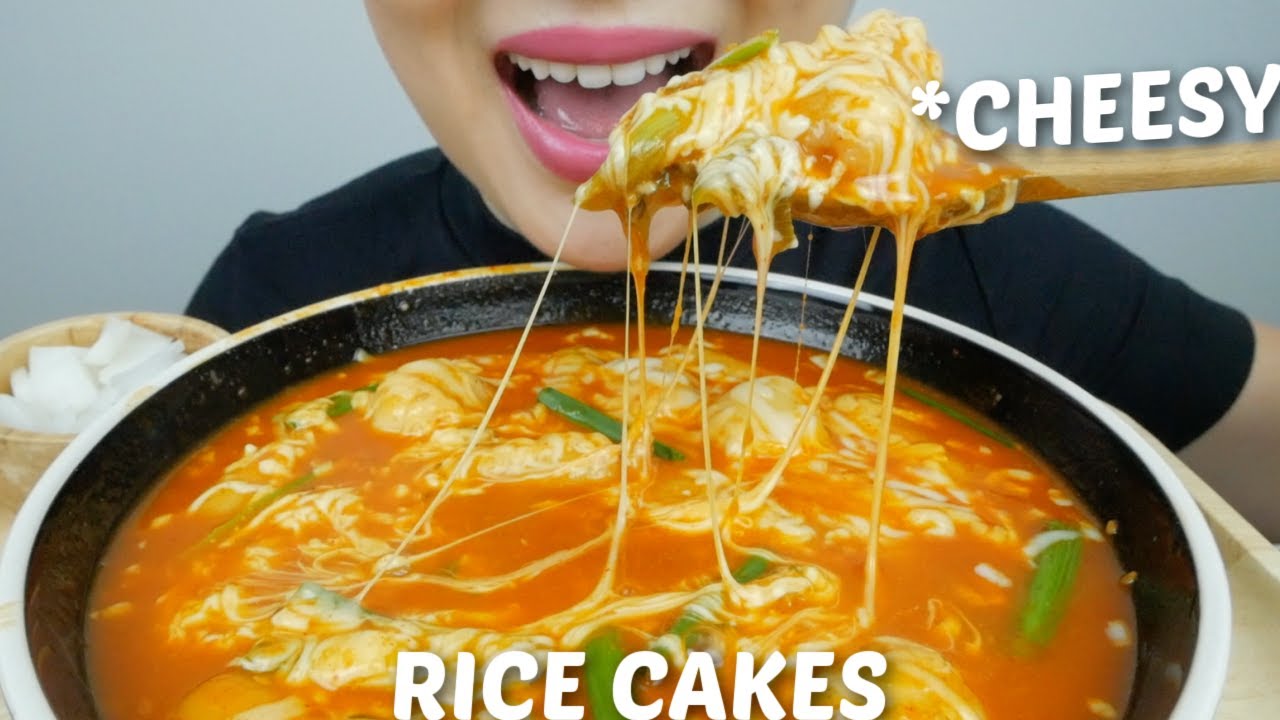 Extreme Cheesy RICE CAKES with Giant Fish Balls *NO Talking Slurping ...