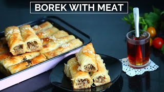 Borek with meat - Easy borek - Filo(phylo pastry) stuffed with meat - Turkish meat pie - بورك باللحم
