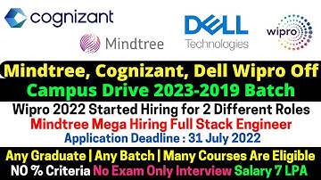 Mindtree, Wipro, Dell, Cognizant OFF Campus Hiring 2023 | 2022-19 Batch NO Exam Only Interview, 6LPA