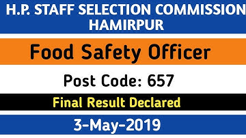 Final result for the post of Food Safety Officer (Post code-657) (New)
