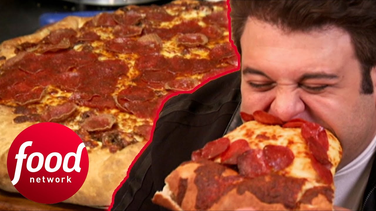 Adam Smothers His Face On A 14 Lb Deep Pizza! Man V Food The Carnivore Chronicles YouTube