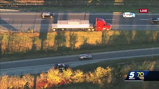 Rollover crash involving semi causing traffic slowdown on northbound I-44 in southwest OKC