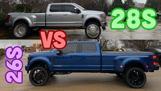 Comparing 28s VS 26s on a 2022 F450 | JTS VS KG1 | 37s and 38s | Lifted Ford