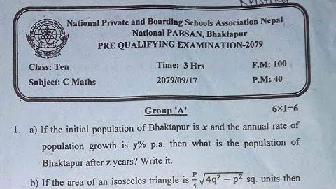 C.Math for SEE, Pre- Qualifying Exam 2079,(Magh 17)N-PABSON,Bhaktapur