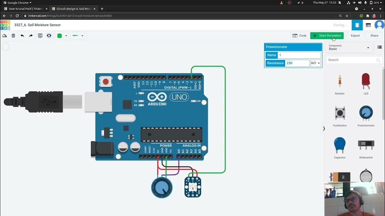 6 Soil moisture sensor implementation in Tinkercad - YouTube