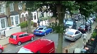 CCTV captures moment allegedly stolen Range Rover damages 13 cars on London road.