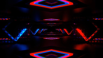 Écran de Veille 4K - Tunnel Infini avec Carrés Néon Rouges et Bleus (Sans Son)