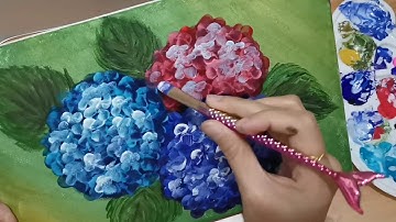 Easy Hydrangea Flower Acrylic Painting using Cheap Paints| Beginner