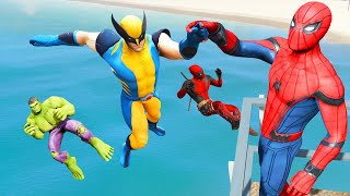 GTA 5 Water Ragdolls Team Spiderman vs Team Superheroes Jumps/Fails (Euphoria Physics Gameplay)