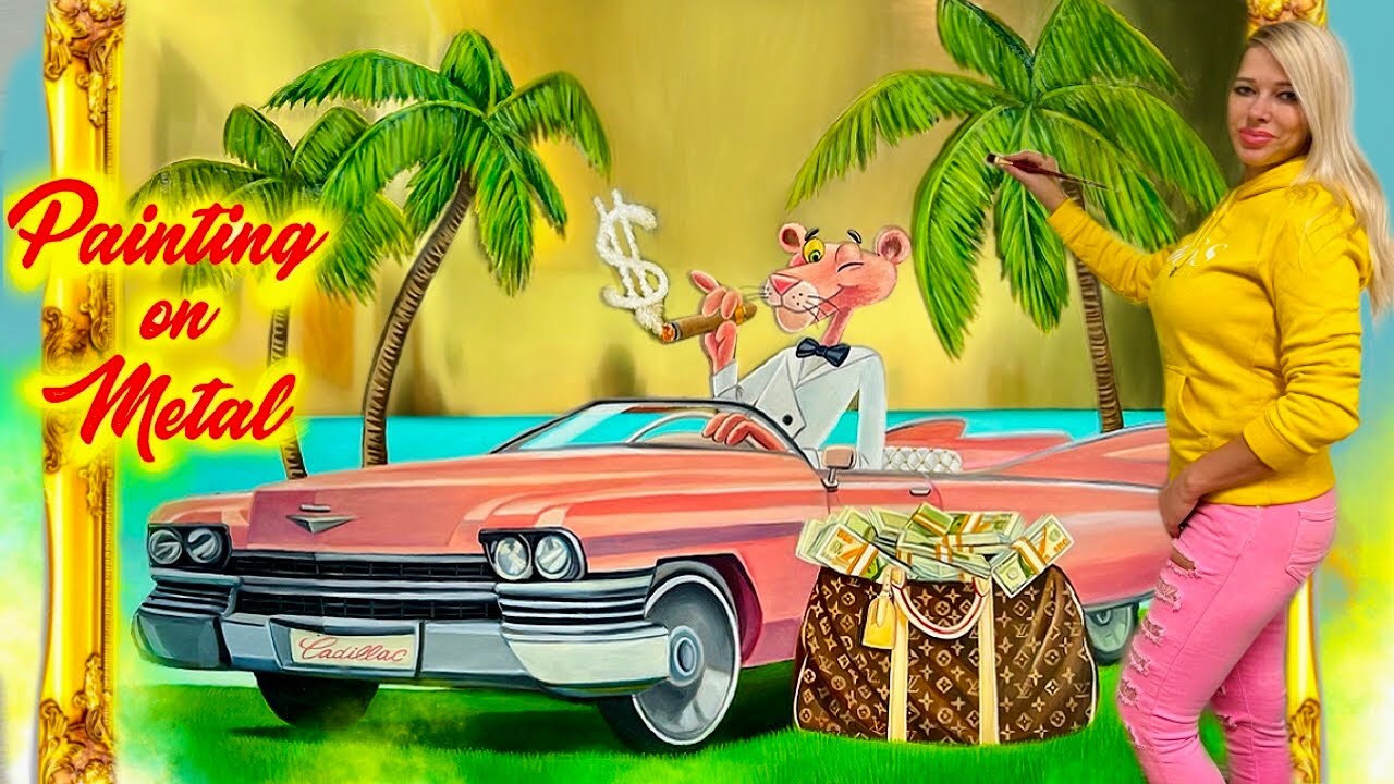 Painting on metal - Pink Panther