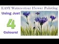 Easy Watercolour Flower Painting Tutorial // Cornflowers // Using 4 Colours!