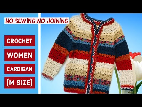 Crochet no sew no join women/adult cardigan/sweater(m) size(Part 1) - English version