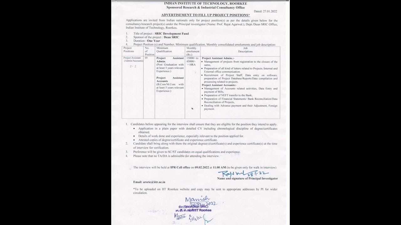 Project Assistant Vacancy in IIT Roorkee...