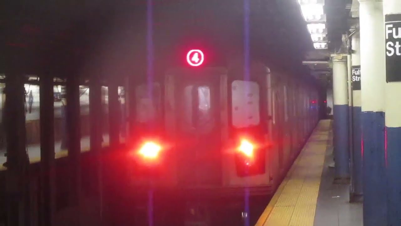 IRT Lexington Avenue Line: Utica Avenue Bound R142 4 Train Departing Fulton Street
