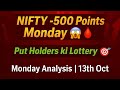 Nifty Prediction and Detailed Technical Analysis l Global Crash l Sentiments l Monday, 13th Oct 