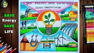 World Energy Conservation Day Poster Drawing Easy | Save Energy, Save Life Drawing Step By Step