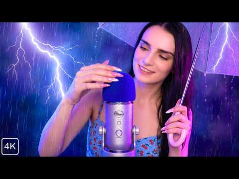 ASMR Fast & Aggressive Mic Scratching with Rain Sounds ☔ for Sleep 😴 No Talking & Long Nails 4K