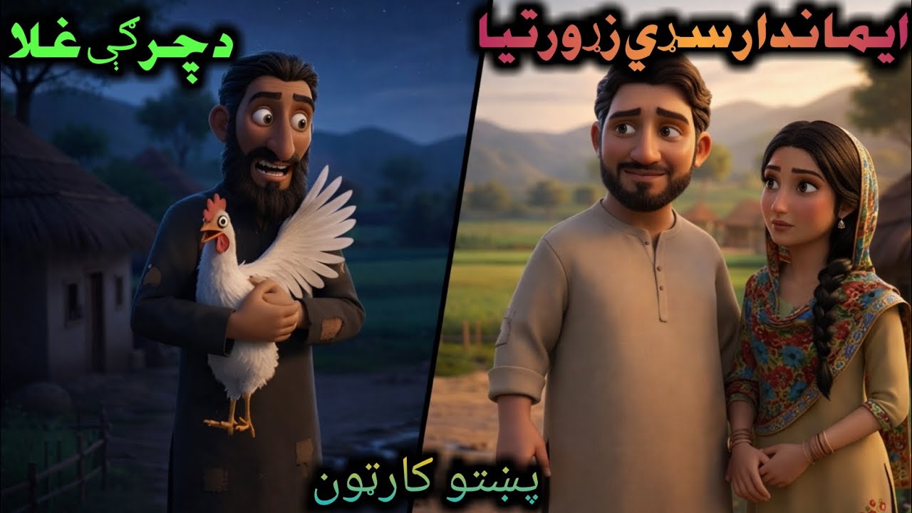 Pashto cartoon | د چرګې غلا او د ایماندار سړي زړورتیا The Hen Thief and the Bravery of an Hones Man