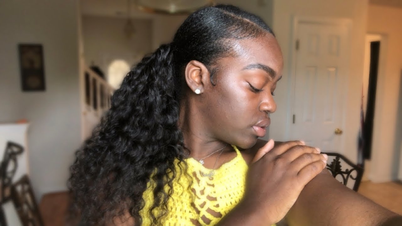 How To Side Part Sleek Ponytail With Curly Weave Natural 4c Hair Ft Babydoll Luxury Hair