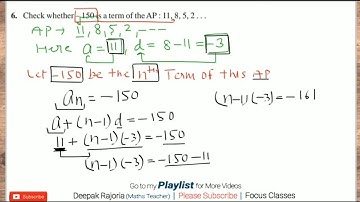 Class 10 Ex 5.2 Q6 Maths (Arithmetic Progression, AP) NCERT Book, CBSE Board, Check whether -150 is