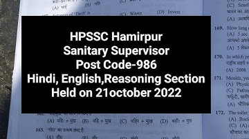 @HimachalExamHub HPSSC Hamirpur(Sanitary Supervisor) (Post Code-986) Hindi ENG Reasoning Section