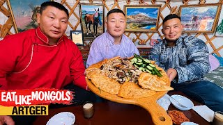 Mighty Tsuivan with Huushuur for Mighty Mongolian Wrestlers! Mukbang Nomads! | Eat Like Mongols