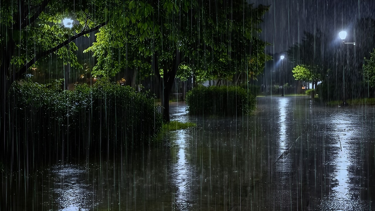 Relax Your Soul with Gentle Rain on Night Park | Deep Sleep Rain ASMR