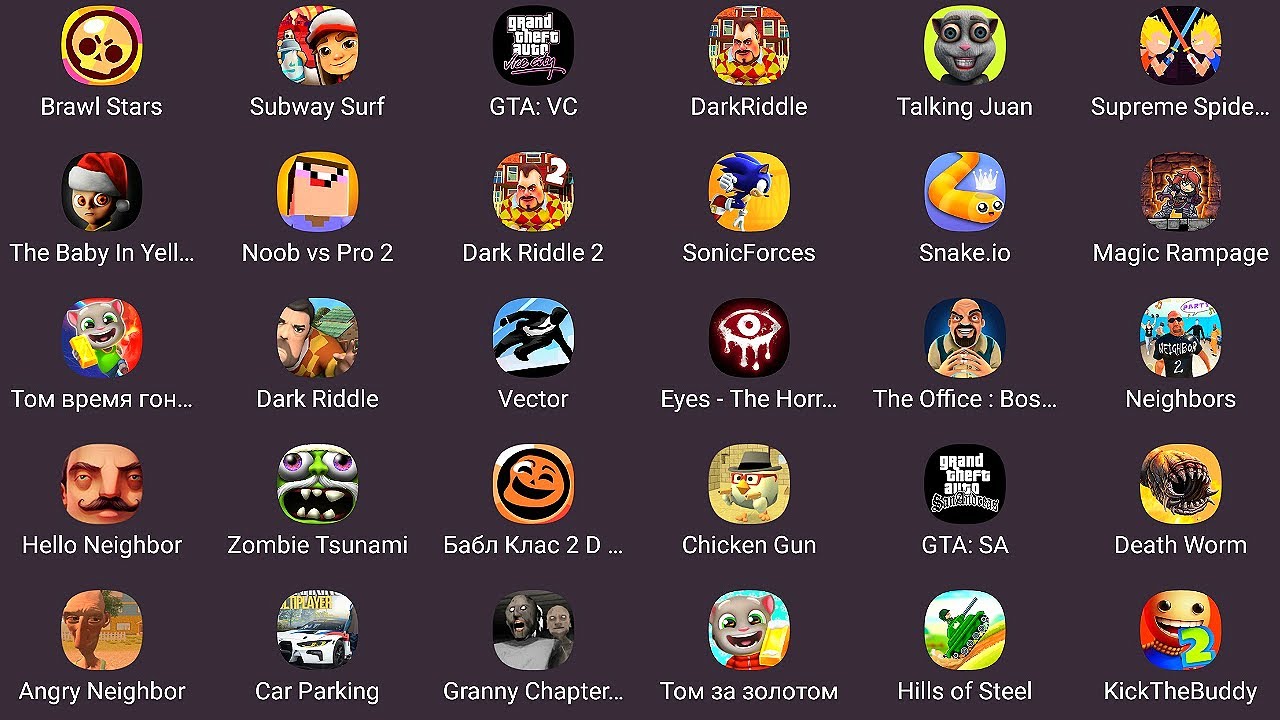 ⁣GTA: San Andreas,Dark Riddle,Brawl Stars,Tsunami Zombie,Car Parking,Death Worm