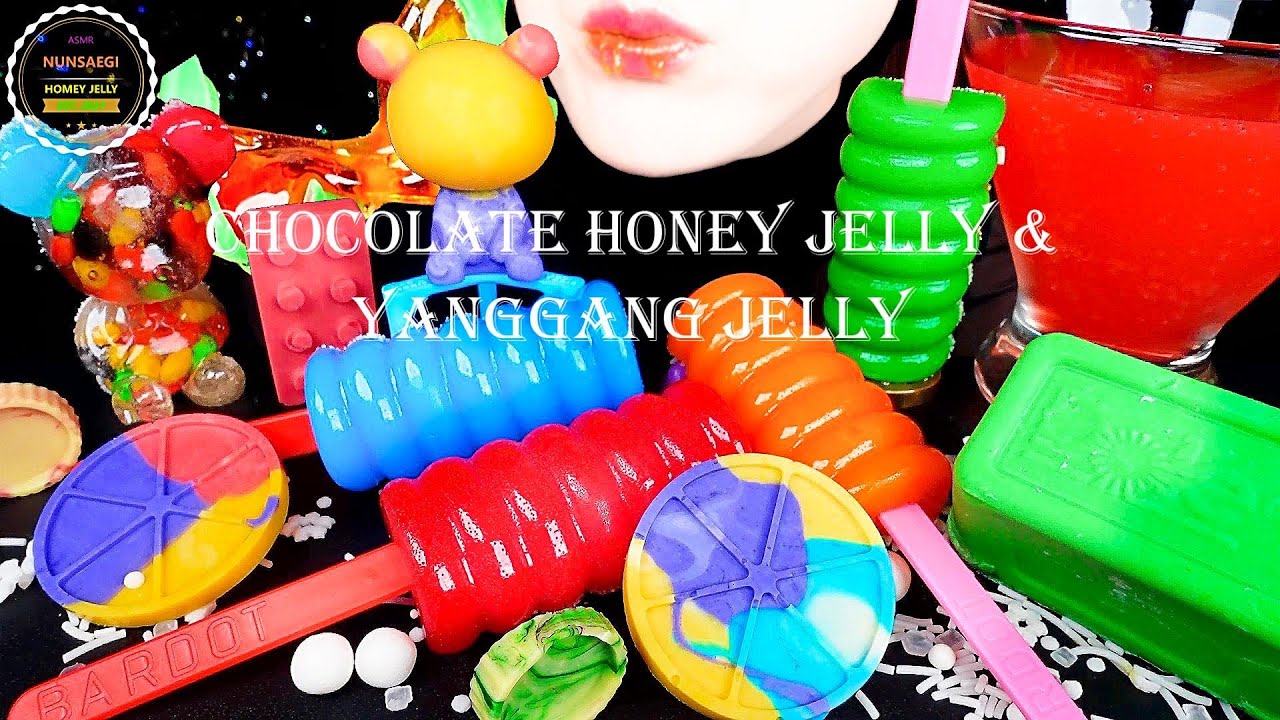 ASMR RAINBOW YANGGANG JELLY, CHOCOLATE HONEY JELLY MUKBANG 초콜릿 꿀젤리