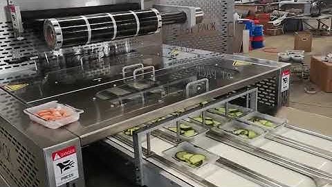 MAP modified atmosphere packaging machine continuous tray sealer being tested before delivery