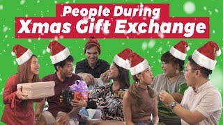 People During Christmas Gift Exchange