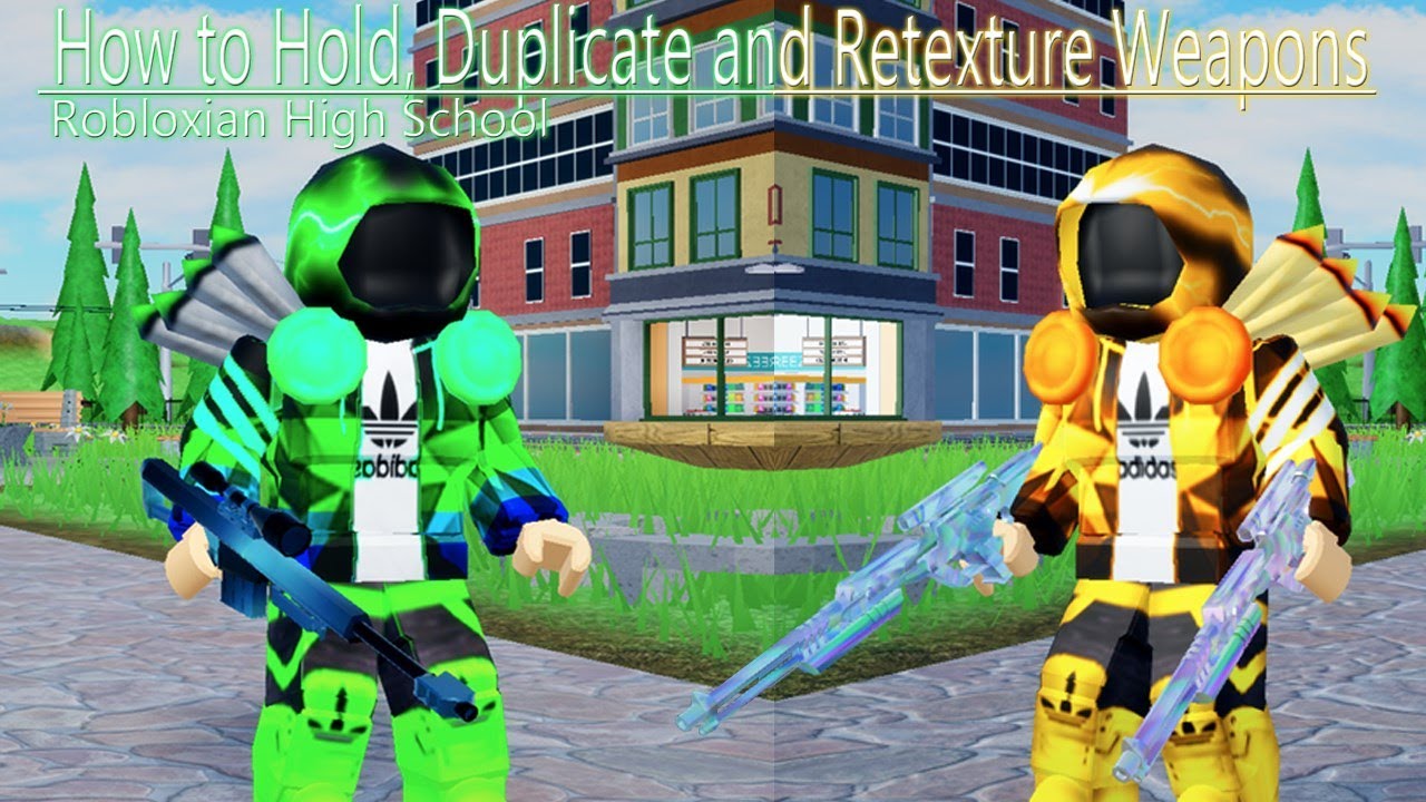 How To Hold Duplicate And Re Texture Weapons In Robloxian High School Youtube - roblox robloxian highschool hack