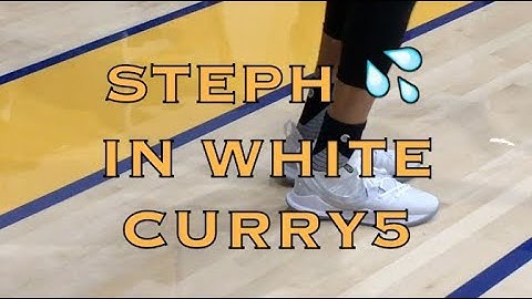 Steph Curry splashing in white Curry5 after practice in Oakland, day before 2018 WCF G3