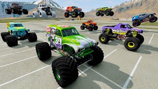 BeamNG Grave Digger Monster Jam Racing Freestyle and High Speed Jumps and Crashes