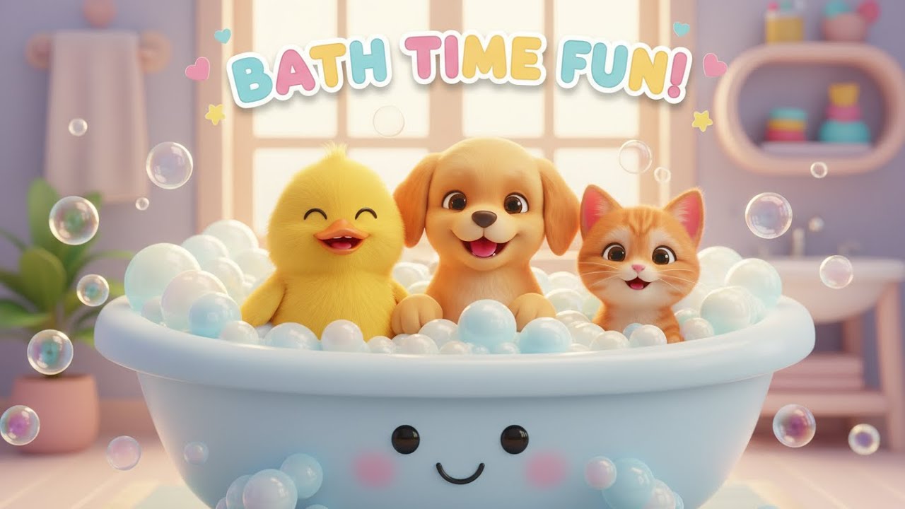 Animal Bath Time Song 🛁 Duckling, Puppy & Kitten Take a Bath Cute Kids Song