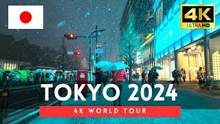 JAPAN 2024 - Tokyo 2 Hour Snowy Walk, Tokyo 4K Walking Tour｜4K HDR 60fps