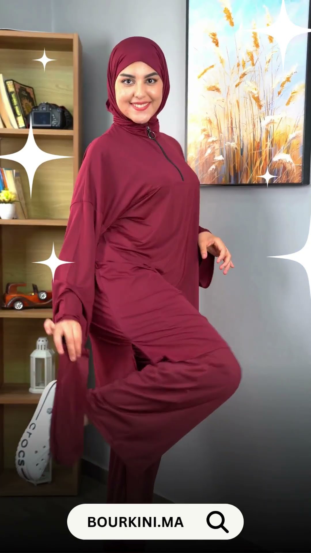 بوركيني للمحجبات 3 قطع بقصّة واسعة — تونيك وسروال واسع وحجاب
