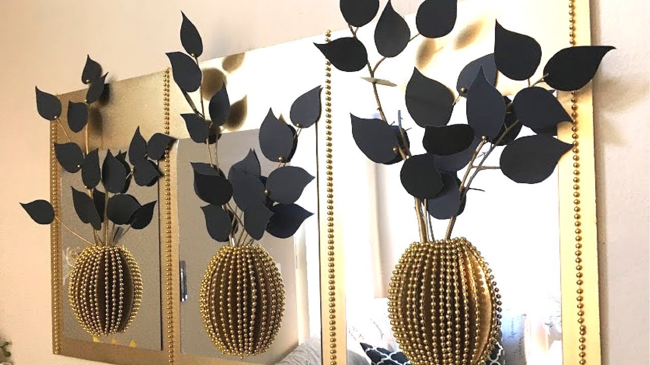 Diy Mirror Decor With 3D Decorative Flowers and Vase Using Dollar Tree